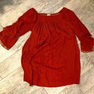 Rust bell sleeved dress